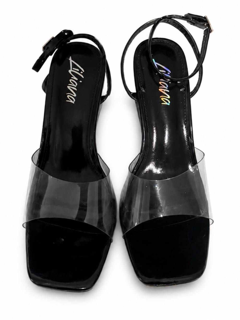 Liliana Black Clear Strap Block Heel Sandals
